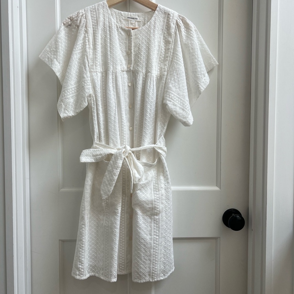 Emerson Fry White Eyelet flutter sleeve Dress